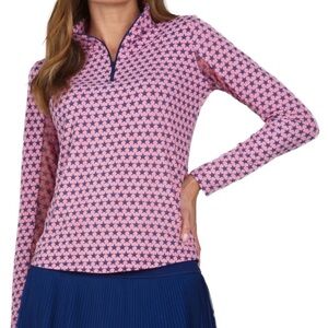 IBKUL Red and Navy Star Long Sleeve Top